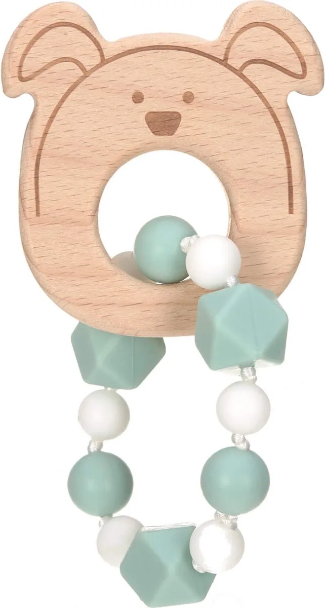 Little Chums Dog Wood/Silicone Bijtring Armband 1313006524 van Lässig in Mint, Wit – productfoto