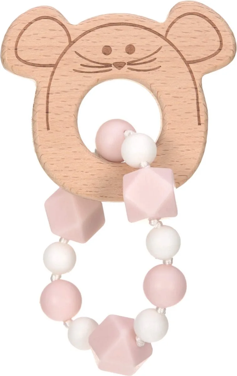 Little Chums Mouse Wood/Silicone Bijtring Armband 1313006725 van Lässig in Roze, Wit – productfoto