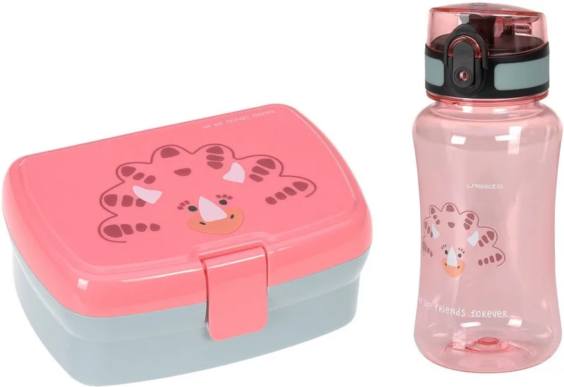 Lunchbox About Friends, Dino rose, Polyprophylen (PP), Tritan, (Set, 2-tlg), mit Trinkflasche by Lässig in Pink – product photo 1 of 5