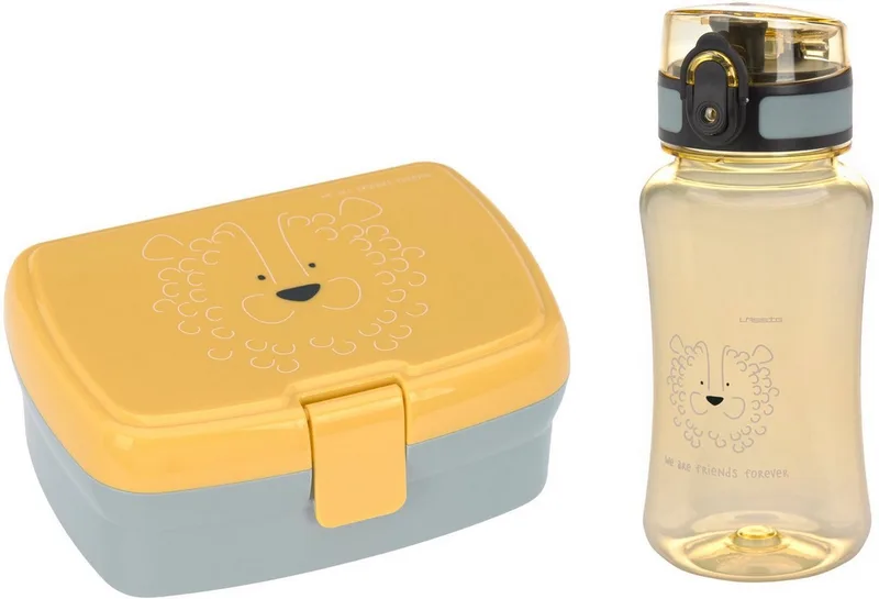 Lunchbox About Friends, Lion, Polyprophylen (PP), Tritan, (Set, 2-tlg), mit Trinkflasche by Lässig in Yellow, Grey – product photo 1 of 5