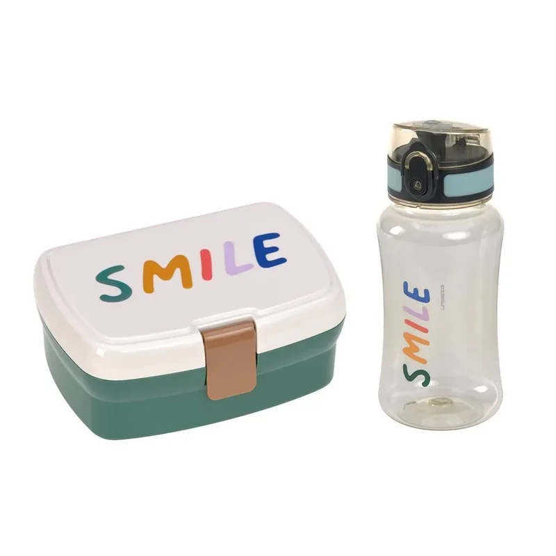 Lunchset (Lunchbox / Brooddoos & Drinkfles) Little Gang - Smile Milky/Ocean Green de Lässig – photo produit