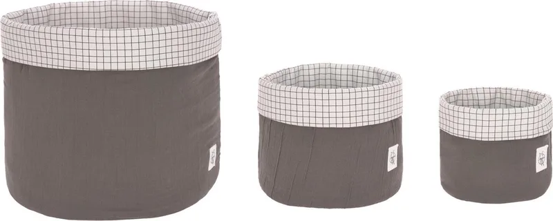 opberg manden voor de kinderkamer Set Muslin Antraciet 3 Stuks by Lässig in Anthracite, White – product photo