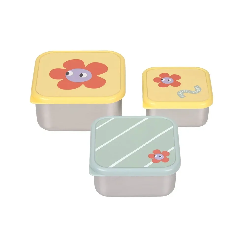 Roestvrije Snackbox 3 Delige Set - Happy Trails Flower från Lässig – produktbild