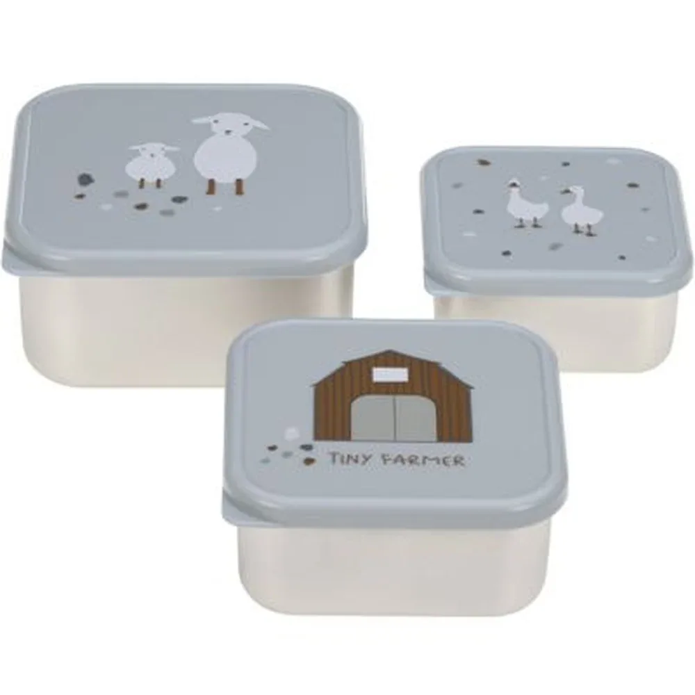 Roestvrije Snackbox 3 Delige Set - Tiny Farmer Blue van Lässig – productfoto