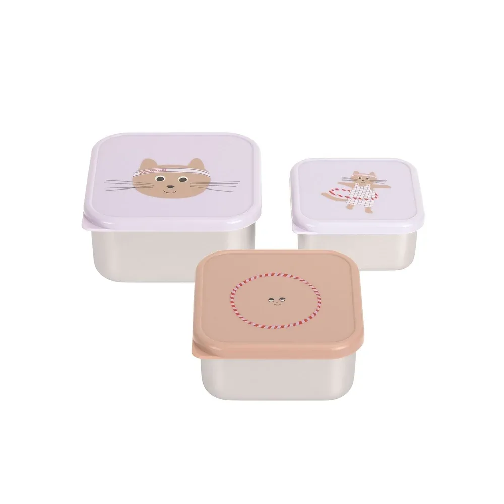 Roestvrije Snackbox 3 Delige Set - Tiny Team Kat by Lässig – product photo