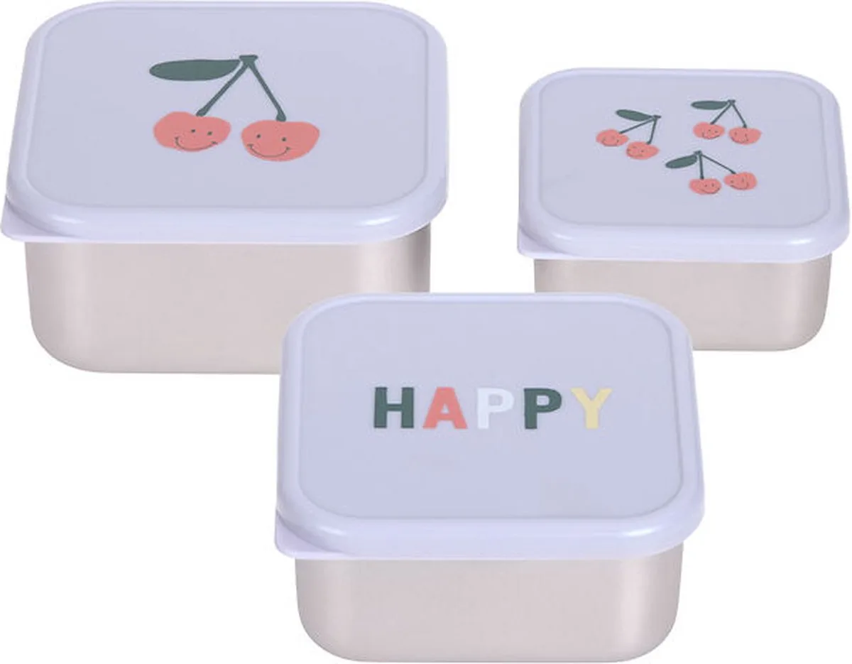 RVS Snackboxen - 3 stuks - S/M/L - Happy Fruits - Cherry van Lässig in Happy Fruits Cherry – productfoto