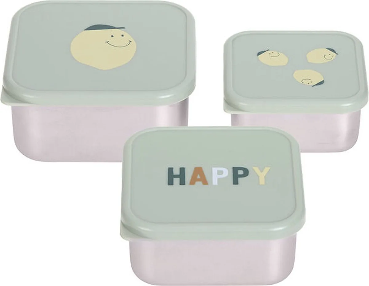 RVS Snackboxen - 3 stuks - S/M/L - Happy Fruits - Lemon van Lässig in Happy Fruits Lemon – productfoto