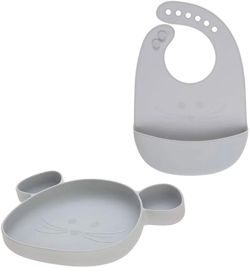 Siliconen Bord Met Zuignap Met Siliconen Slabbetje by Lässig in Grey – product photo