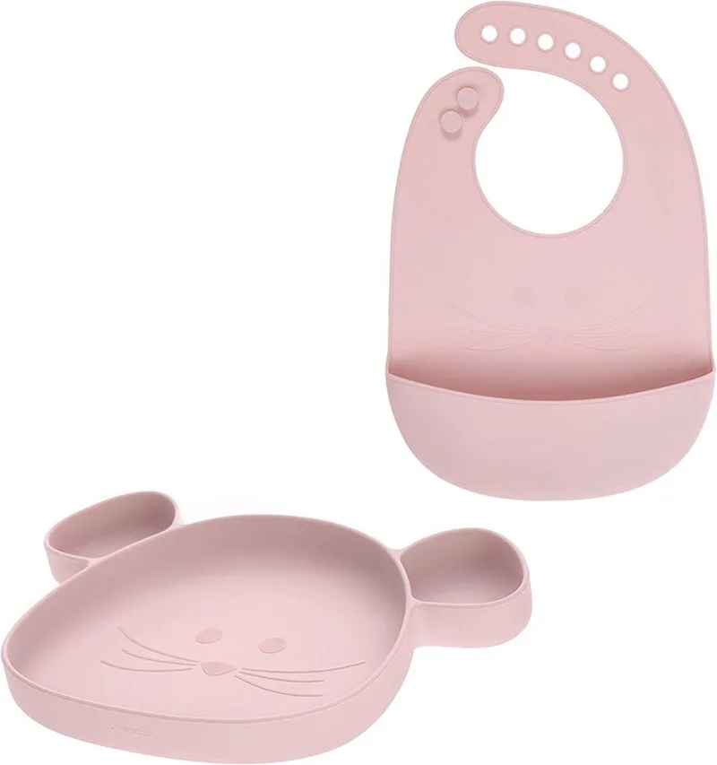 Siliconen Bord Met Zuignap Met Siliconen Slabbetje van Lässig in Roze – productfoto