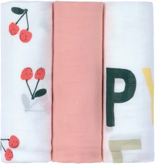 Stoffwindeln Mulltuch-Set L Happy Fruits Cherry (Set, 3-St) von Lässig in Lila – Produktfoto 1 von 5