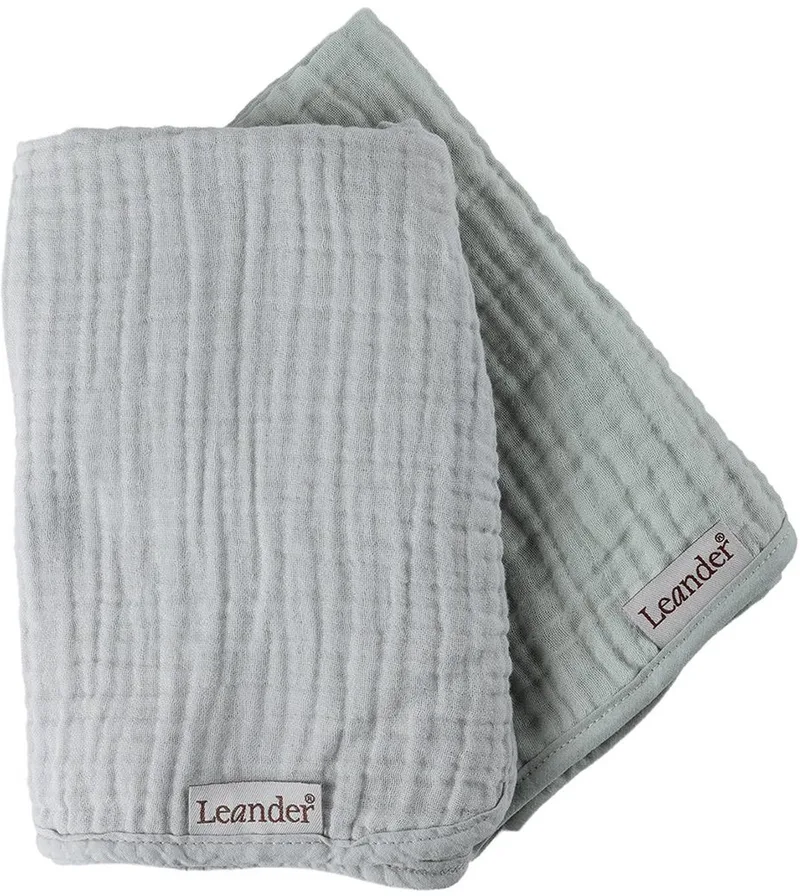 Hydrofiele Doeken Organic Muslin - 2 Stuks - Pearl Grey / Sage Green de Leander en Gris – photo produit