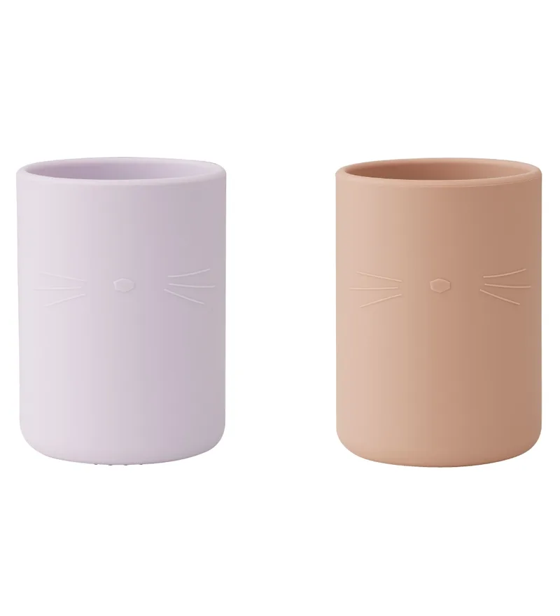 Beker - 2-pack - Silicone - Ethan - Kat - Light Lavender de Liewood – photo produit