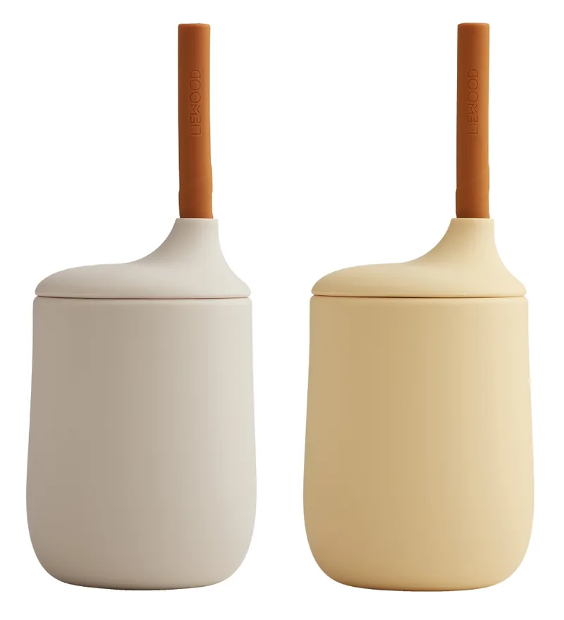 Beker m. Rietje - 2-pack - Silicone - Ellis - Sandy Mul von Liewood – Produktfoto