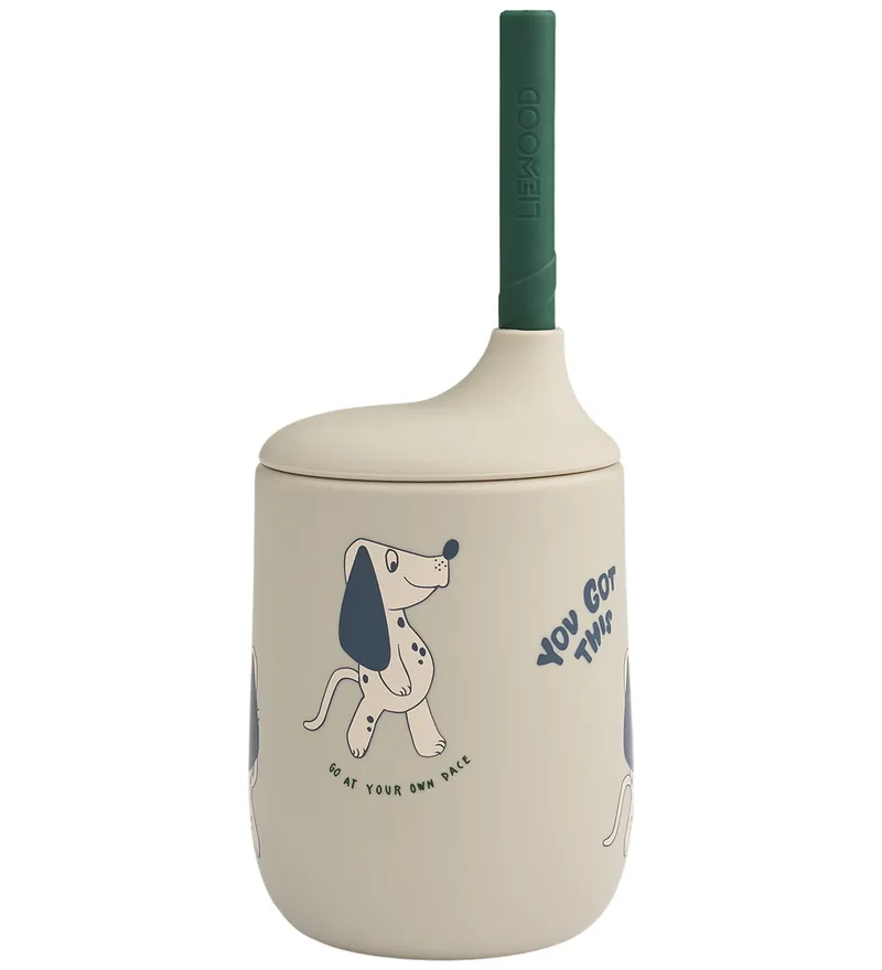 Beker m. Rietje - Silicone - Ellis - Dakota Dog/Mist de Liewood – photo produit