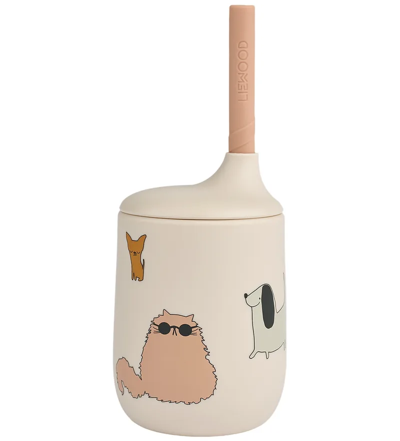Beker m. Rietje - Silicone - Ellis - Katten Eend Honden de Liewood – photo produit