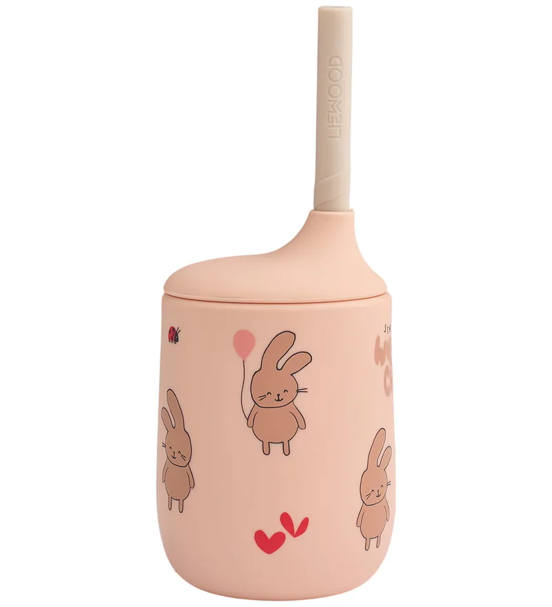 Beker m. Rietje - Silicone - Ellis - Wild Child/Rosey by Liewood – product photo