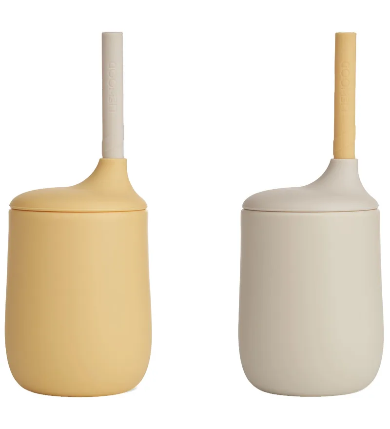Bekers m. Rietje - Silicone - 2-pack - Ellis - Jojoba/S de Liewood – photo produit