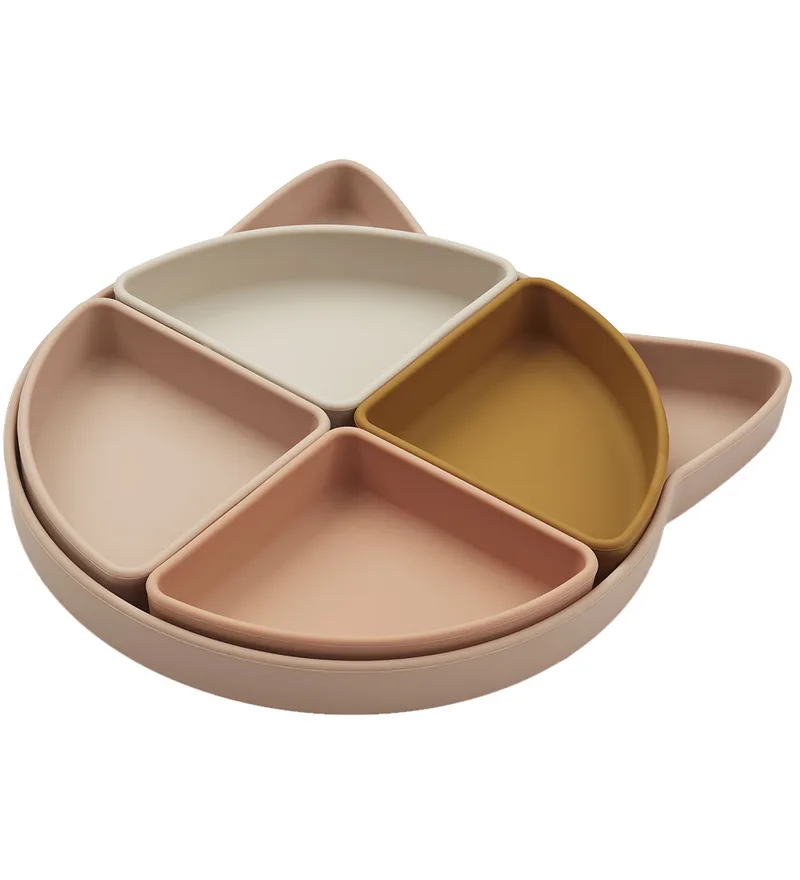 Assiette enfant Arne + 4 bols Cat rose multi mix de Liewood – photo produit