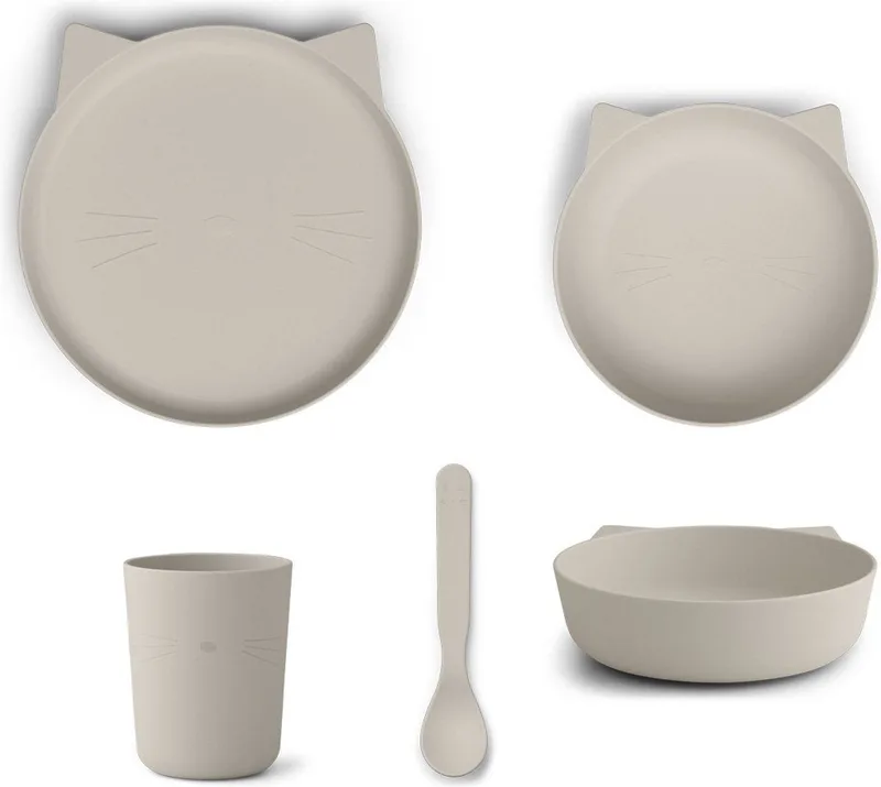Eetset Paul Set van 4 | Cat Sandy by Liewood in [#f5f5dc] – product photo