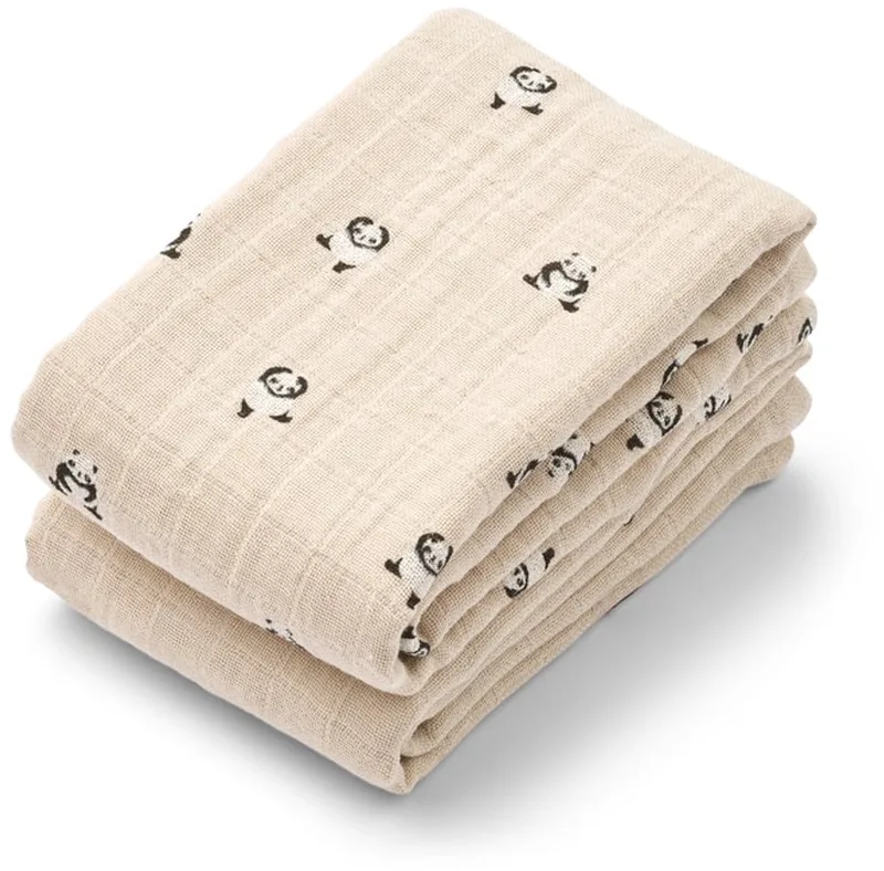 Hydrofiele Doeken Set Lewis Mini Panda Sandy Mix (set van 2) by Liewood in Print – product photo