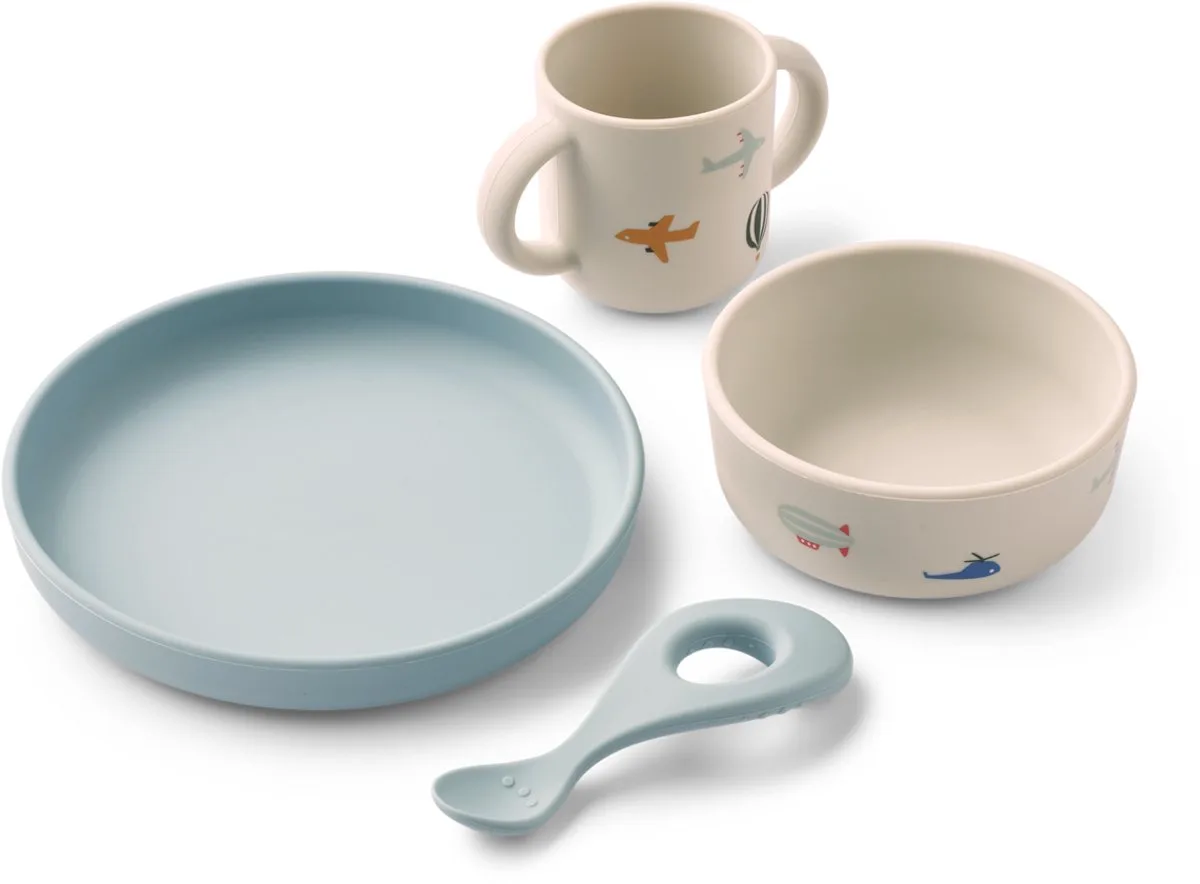 Kinderservies Set Vivi Aviator Ecru de Liewood en Print – photo produit