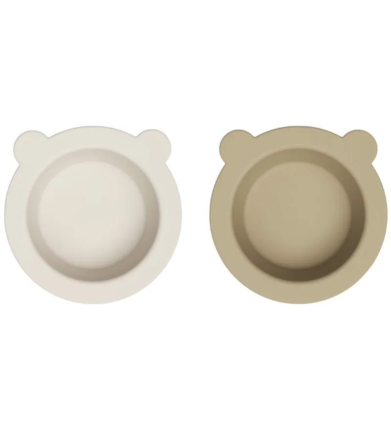 Kom m. Zuignap - 2-pack - Silicone - Peony - Sandy/Haver van Liewood – productfoto