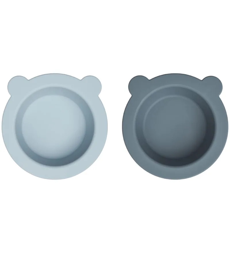 Kom m. Zuignap - 2-pack - Silicone - Peony - Sea Blue/Wh van Liewood – productfoto