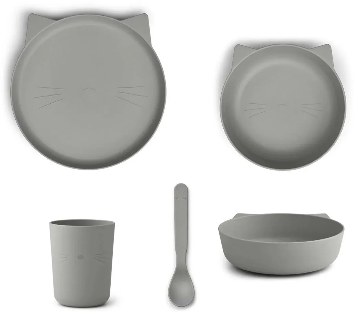 Paul kinderservies set van PLA "Cat dove blue", 4-delig, biologisch kunststof de Liewood en Grijsblauw – photo produit