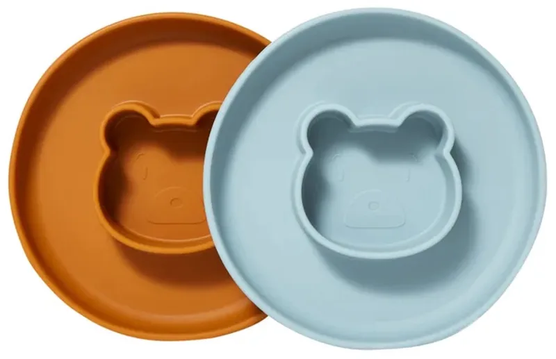 Set van 2 siliconen borden - Mr Bear - Sea Blue en Mustard van Liewood in Blauw en mosterd – productfoto