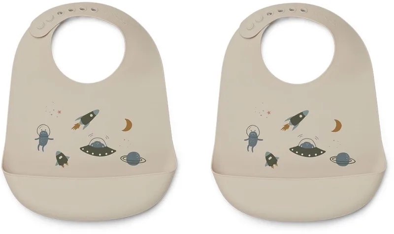 Tilda Bib Siliconen Slab - Space Multi Mix (set van 2) van Liewood in Print – productfoto