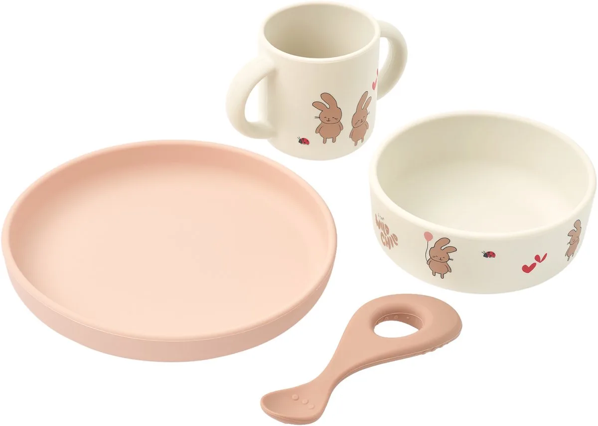 Vivi Printed Siliconen Dinerset - Wild Child / Rosey van Liewood in Rose – productfoto