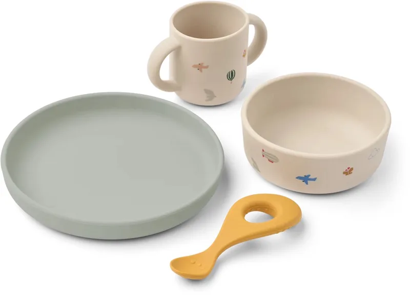 Vivi printed tableware set eetset / Sandy - 4delig serviesset voor kinderen kinderservies de Liewood en Flying – photo produit