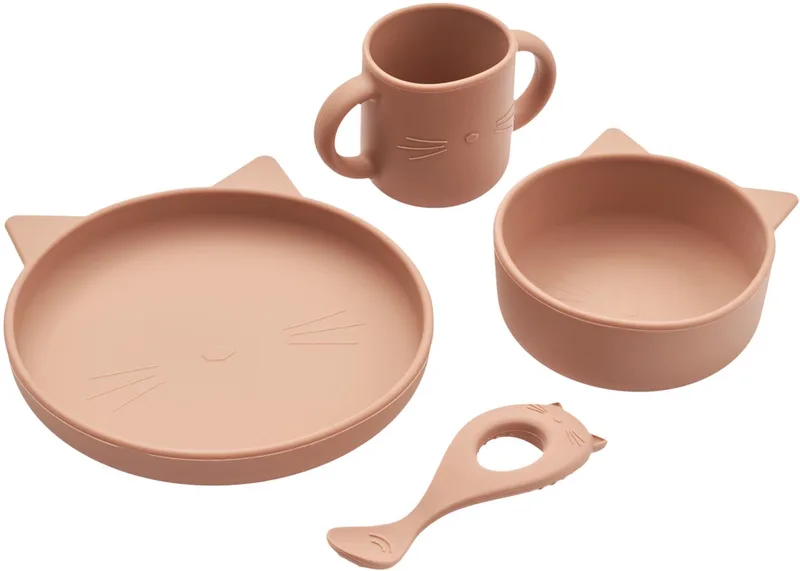 Vivi silicone servies van Liewood in Cat Dark Rose – productfoto