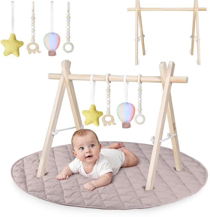 Anis Set – baby speelkleed gym - Opvouwbare Houten Baby gym met Zachte Katoenen Speelmat – Montessori Baby Gym met Afneembaar Speelgoed – Veilig & Natuurlijke Materialen – 0+ maanden de Lionelo en Hout – photo produit