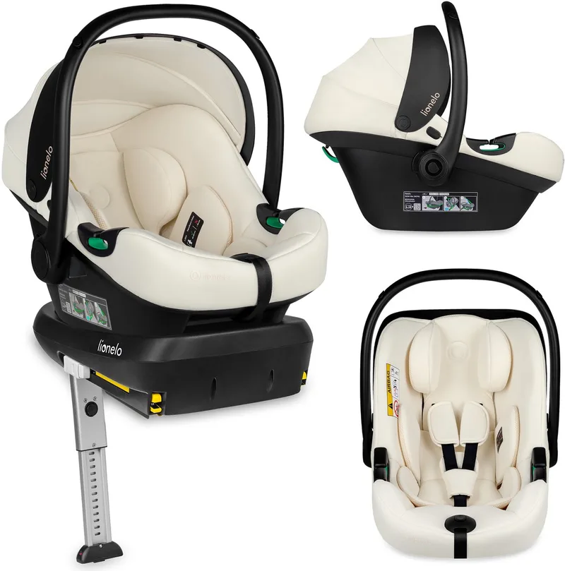 Astrid i-Size SET – Autostoeltje 40–87 cm + ISOFIX-Basis – ADAC Getest – R129 i-Size – Memory Foam – Verstelbare Hoofdsteun – Zijdelingse Bescherming – Dri-Seat – Lichtgewicht – Universeel Compatibel fra Lionelo i Cream – produktbillede