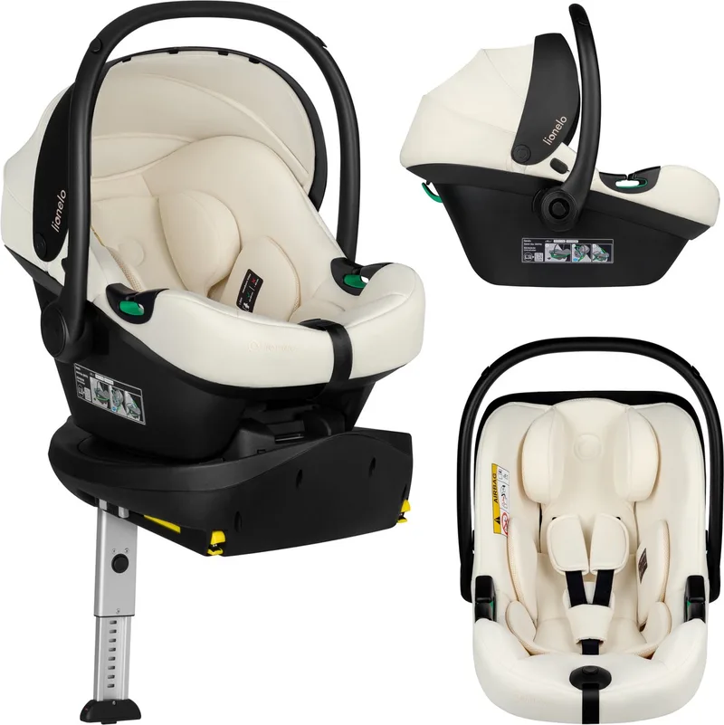 Astrid i-Size Set Plus – Baby Autostoel 40-87 cm + 180° Draaibare ISOFIX Base – Vanaf Geboorte tot 13 kg – RWF – Steunpoot – Memory Foam Hoofdsteun – Dri-Seat – ADAC 5 Sterren Veiligheid – R129 i-Size från Lionelo i Beige – produktbild