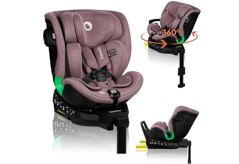 Autokindersitz HARMONY I-SIZE, ab: ab Geburt, bis: bis 12 Jahren, ab: 40,00 cm, bis: 150,00 cm, (Set), Basis 360'/ISOFIX/i-SIze/Gürtelalarm/viele Annehmlichkeiten by Lionelo in Rosa – product photo