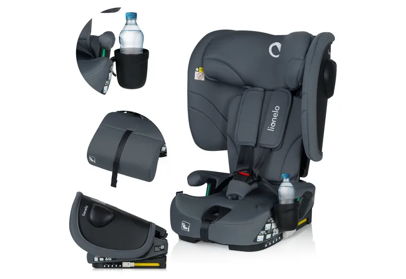 Autokindersitz NELLY I-SIZE, ab: ab Geburt, bis: 36 Monaten, ab: 76 cm, bis: 150 cm, (Set), Verstellbare Kopfstütze/4 Neigungspositionen/Reduziereinsatz de Lionelo en Grau – photo produit