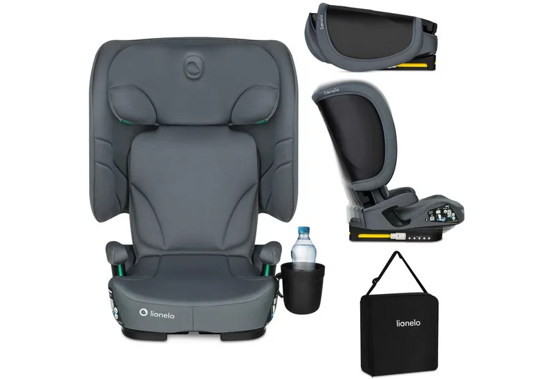 Autokindersitz ORIN I-SIZE, ab: ab 3,5-4 Jahre, bis: 12 Jahre, ab: 100 cm, bis: 150 cm, (4-teiliges Set), Klappbar/i-Size/14-fach verstellbare Kopfstütze från Lionelo i Grau – produktbild