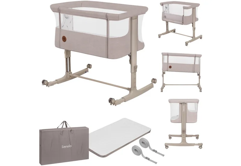 Baby-Reisebett AURORA, 3-in-1: Beistellbett, Babywiege, freistehendes Babybett by Lionelo in Beige – product photo