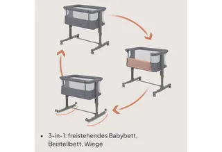 Baby-Reisebett AURORA, 3-in-1: Beistellbett, Babywiege, freistehendes Babybett by Lionelo in Grey – product photo 3 of 3