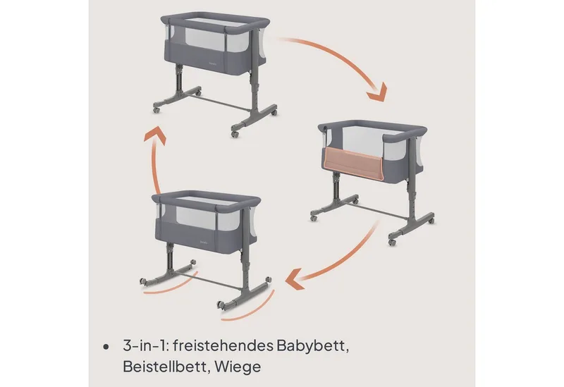 Baby-Reisebett AURORA, 3-in-1: Beistellbett, Babywiege, freistehendes Babybett by Lionelo in Grey – product photo 3 of 3