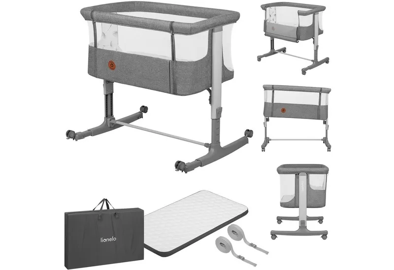 Baby-Reisebett AURORA, 3-in-1: Beistellbett, Babywiege, freistehendes Babybett by Lionelo in Grau – product photo