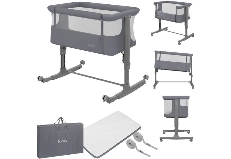 Baby-Reisebett AURORA, 3-in-1: Beistellbett, Babywiege, freistehendes Babybett by Lionelo in Grau – product photo