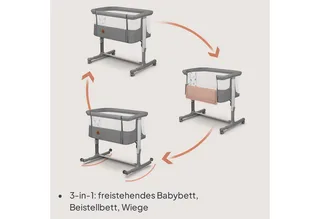 Baby-Reisebett AURORA, 3-in-1: Beistellbett, Babywiege, freistehendes Babybett von Lionelo in Grau – Produktfoto 3 von 3