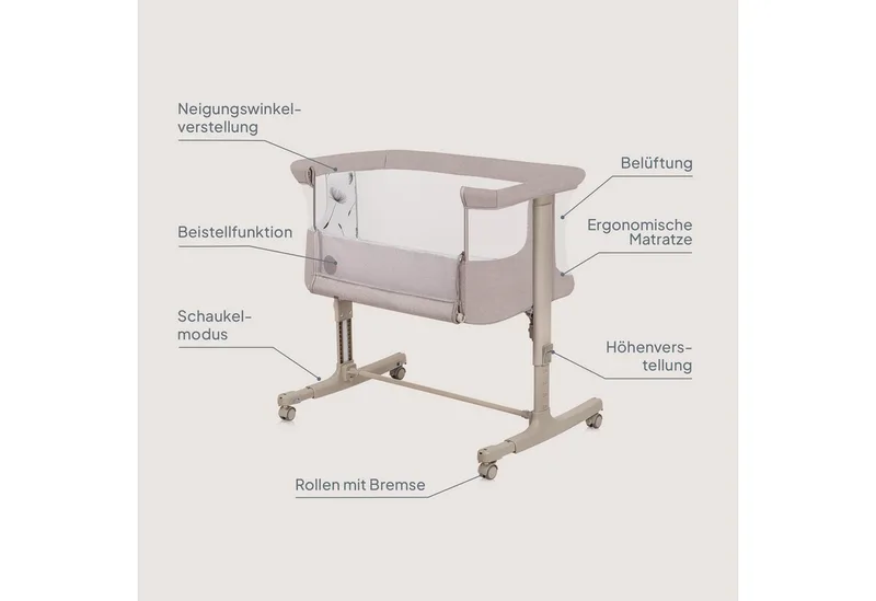 Baby-Reisebett AURORA, 3-in-1: Beistellbett, Babywiege, freistehendes Babybett by Lionelo in Beige – product photo 2 of 3