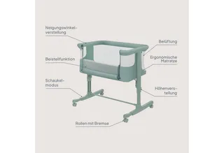 Baby-Reisebett AURORA, 3-in-1: Beistellbett, Babywiege, freistehendes Babybett by Lionelo in Green – product photo 2 of 3