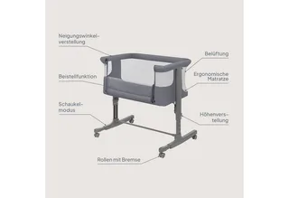 Baby-Reisebett AURORA, 3-in-1: Beistellbett, Babywiege, freistehendes Babybett by Lionelo in Grey – product photo 2 of 3