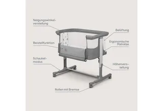 Baby-Reisebett AURORA, 3-in-1: Beistellbett, Babywiege, freistehendes Babybett von Lionelo in Grau – Produktfoto 2 von 3