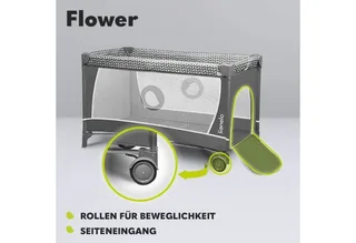 Reisbedje FLOWER, 4in1: box, verschoontafel, matras op twee hoogtes van Lionelo in Grijs – productfoto 5 van 5